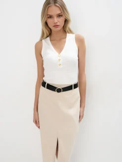 T-shirts, Tops|Blusen, Hemden>MOHITO Top mit V-Ausschnitt Creme