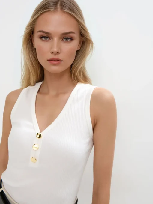 T-shirts, Tops|Blusen, Hemden>MOHITO Top mit V-Ausschnitt Creme