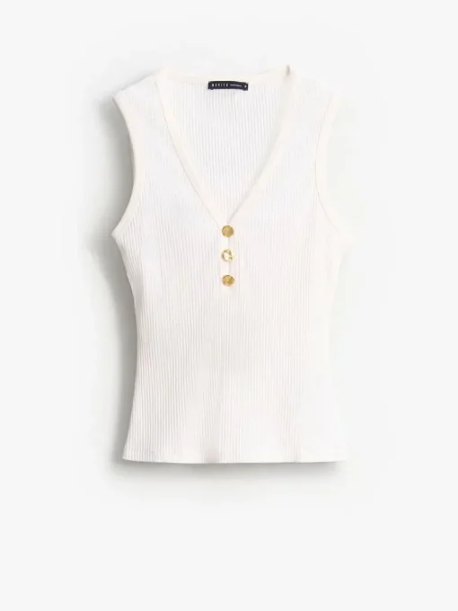 T-shirts, Tops|Blusen, Hemden>MOHITO Top mit V-Ausschnitt Creme