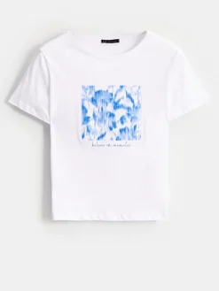 T-shirts, Tops></noscript>MOHITO T-Shirt aus Baumwolle mit Druck Weiu00df