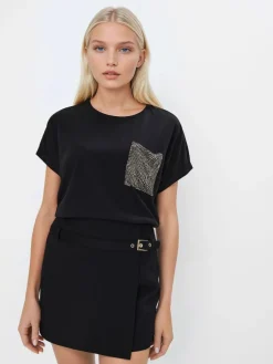 T-shirts, Tops></noscript>MOHITO T-Shirt mit Paillettentasche Schwarz