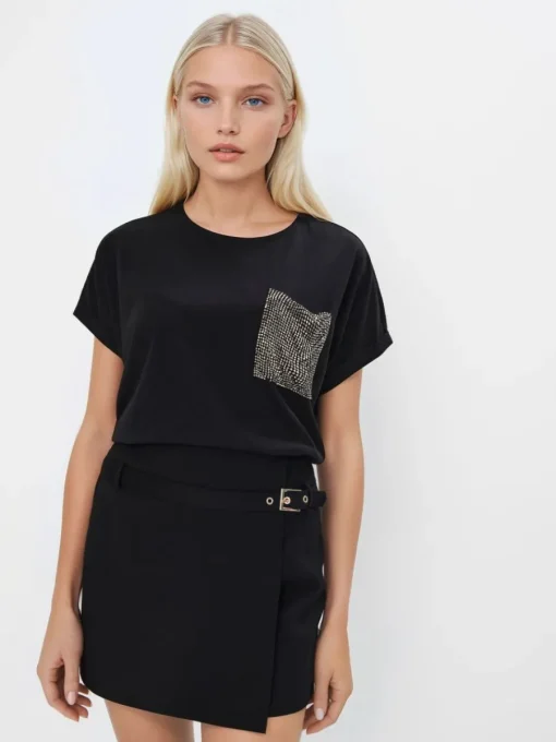 T-shirts, Tops>MOHITO T-Shirt mit Paillettentasche Schwarz