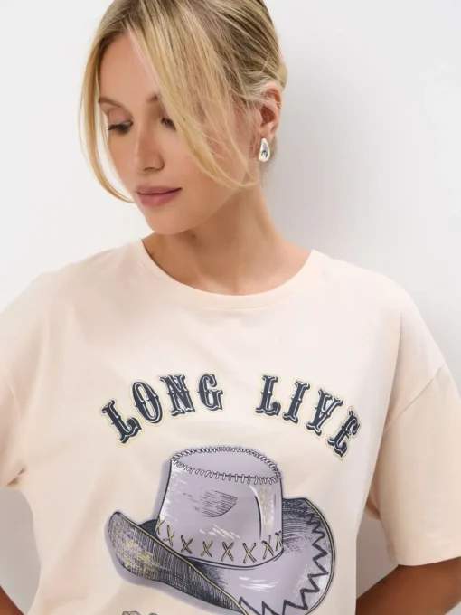 T-shirts, Tops>MOHITO T-Shirt mit Print Beige